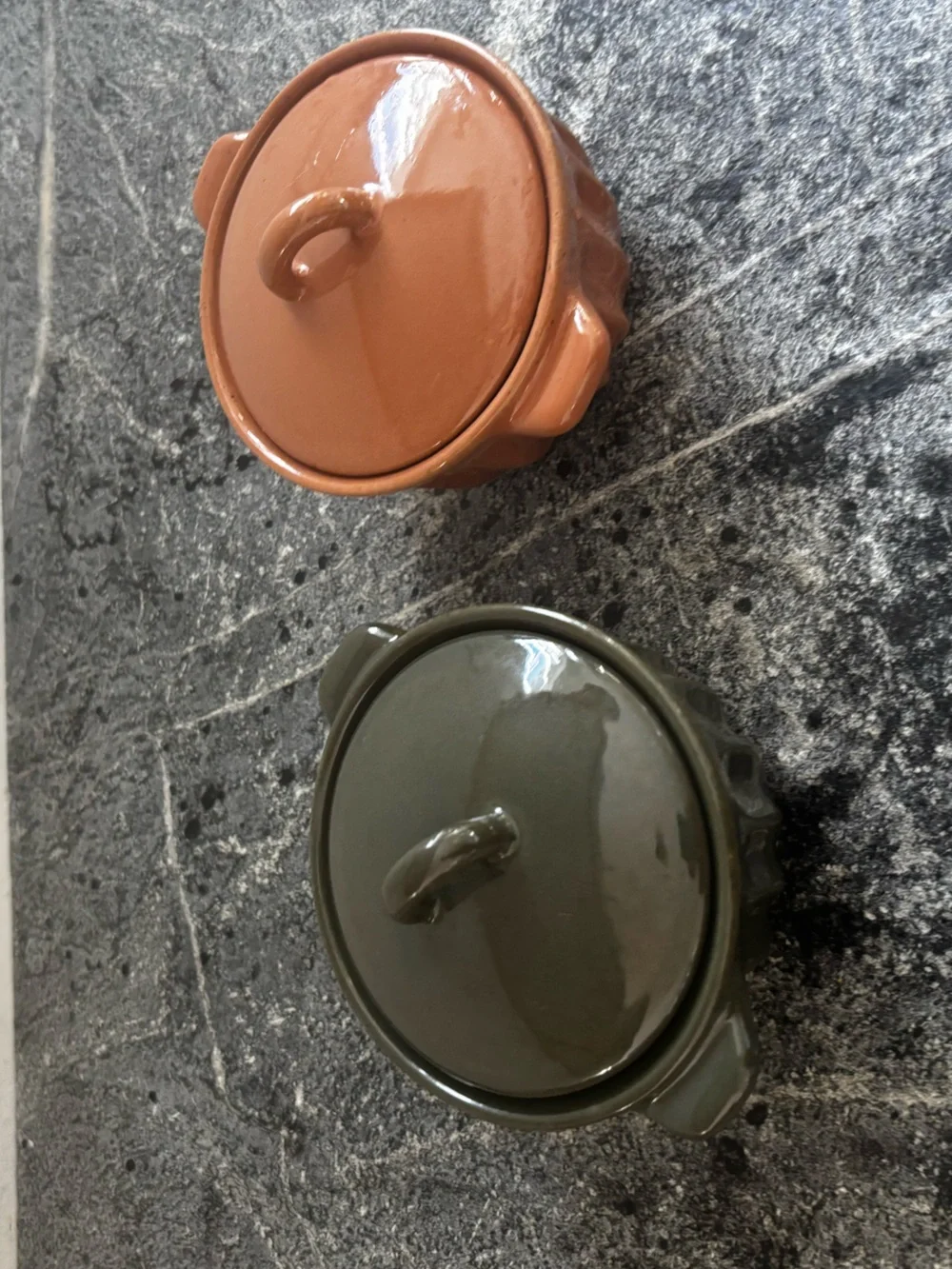 Hearth & Hand mini Ceramic Lidded Bowls in Olive Green & Terracotta